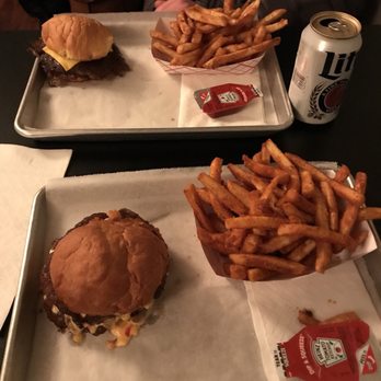 Mac's Local Eats - Far: Double Cheeseburger with Fries Close: Double Pimiento Burger with Rip Fries - American Near Me - St Louis, Missouri