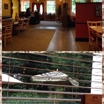 Hubb's Pizzeria - From the inside/Looking from our window to the patio - Pizza Near Me - Arlington, Washington