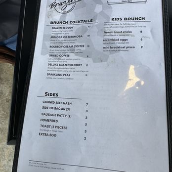 Brazen brewing - Brunch menu - Breweries Near Me - Lancaster, New York