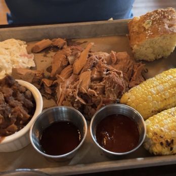 Hidden Still Spirits - Whole Hog platter, with coleslaw, beans, roasted corn on the cob and jalapeño cornbread. - Bars Near Me - Hershey, Pennsylvania