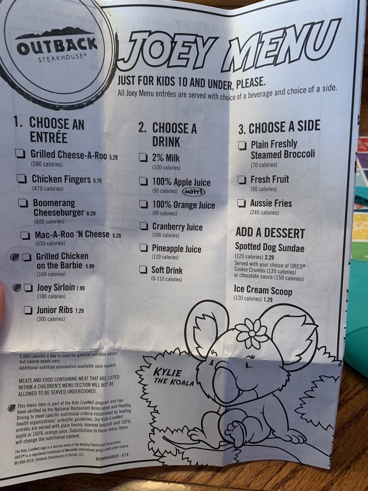 Outback Nutrition Joey Menu Besto Blog