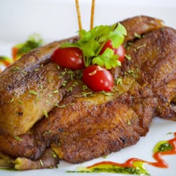 Passion Caribbean Bistro & Bar - "Timbal " Swett plantains stuffed with shrimps