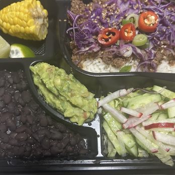 Taco Ssam - Ssam Box - Bulgogi - i got the yellow rice with black beans - this came with sour cream and 2 sauces - corn tortilla - Korean Near Me - Bailey's Crossroads, Virginia Taco Ssam - Ssam Box - Bulgogi - i got the yellow rice with black beans - this came with sour cream and 2 sauces - corn tortilla - Korean Near Me - Bailey's Crossroads, Virginia