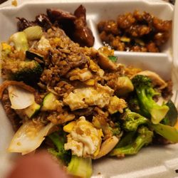Sakura Japanese Buffet - Hibachi chicken and beef, black pepper chicken, and bourbon chicken
