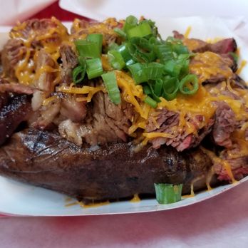 Tom's BBQ - LOADED Smoked potato with brisket. - Barbeque Near Me - Mesa, Arizona Tom's BBQ - LOADED Smoked potato with brisket. - Barbeque Near Me - Mesa, Arizona