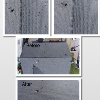 All Pro Roofing - Before and after pictures taken with drone.  Replaced ridge caps and painted pipes/ventiliation - Roofing Near Me - Anaheim, California
