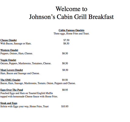 Menu photo 7 Johnson's Cabin Grill Hartford, NY Menu photo 7 Johnson's Cabin Grill Hartford, NY