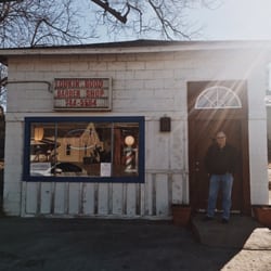 Lookin'good Haircutters - My dad outside the shop after his haircut.
