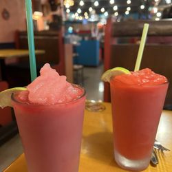 Tortilla Marissa's - Frozen margaritas: prickly pear (left) raspberry (right)