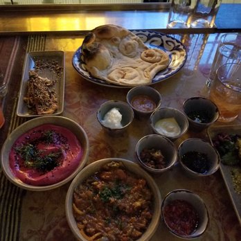 Maydan - The Spread: beat borani, taktouka, naan, halloumi, and all the different condiments - Moroccan Near Me - Washington, DC, District of Columbia