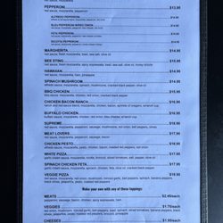 Sourdough Pizza Company - Current menu.