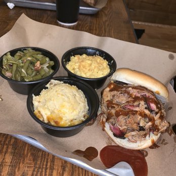 Mission BBQ - Pulled pork, green beans, Mac and cheese, mashed potatoes - Barbeque Near Me - Clarksville, Tennessee Mission BBQ - Pulled pork, green beans, Mac and cheese, mashed potatoes - Barbeque Near Me - Clarksville, Tennessee