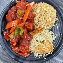 Dragon Wok - Sweet & sour pork combo w/fried rice and pan fried noodles