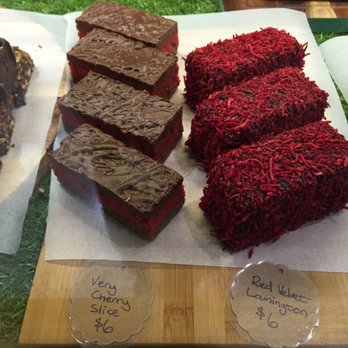 Aunt Lil's - Very Cherry Slice and Red Velvet Lamington. - Bakeries Near Me - Burwood, NSW