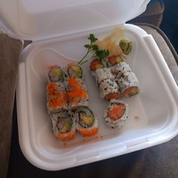 California roll. Spicy salmon roll. California roll. Spicy salmon roll.