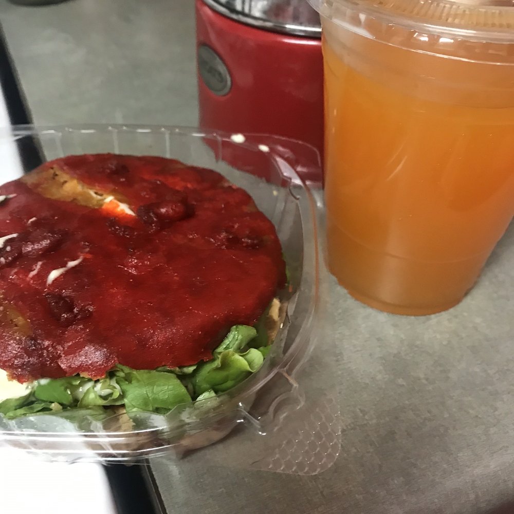 Cachapas Brooklyn - Shredded Chicken Sweet Plantain Sandwich, passion fruit juice - Venezuelan Near Me - Brooklyn, New York
