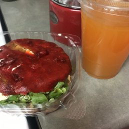 Shredded Chicken Sweet Plantain Sandwich, passion fruit juice