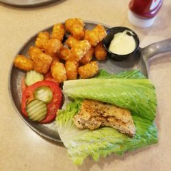 Iron Skillet - Grilled Chicken Sandwich w/ Tater Tots $13.49