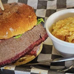 Brisket burger with deep dish corn casserole Brisket burger with deep dish corn casserole