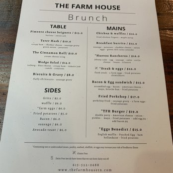 The Farm House - Brunch menu (Jan 2023) - Southern Near Me - Nashville, Tennessee