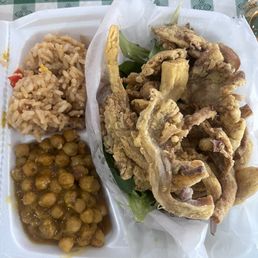 Jambalaya. Chickpea stew and fried oyster mushrooms!