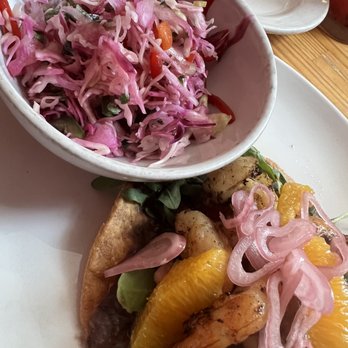 Savorez - Jerk shrimp tostada with cabbage slaw. - Latin American Near Me - Wilmington, North Carolina Savorez - Jerk shrimp tostada with cabbage slaw. - Latin American Near Me - Wilmington, North Carolina