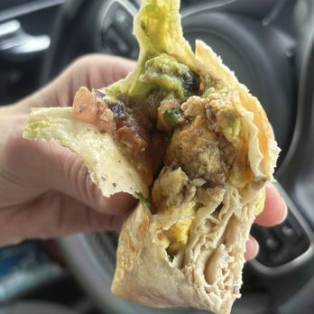 Victory Caffe - Breakfast Burrito - shared w/my daughter - soooo good!!! Comes w/black beans, guacamole, egg, jack cheese, minus the potato $11.25 - Coffee & Tea Near Me - Van Nuys, California