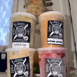 Stone Soup Project - Chocolate chip cookie dough  Raspberry lemonade  Cheddar chorizo  Lemony chicken  Matzo ball