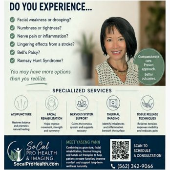 SoCal Pro Health - Call/text:
562 342 9066 Restoration of facial comfort & relief, function and symmetry with acupuncture and soft tissue release. - Acupuncture Near Me - Seal Beach, California SoCal Pro Health - Call/text:
562 342 9066 Restoration of facial comfort & relief, function and symmetry with acupuncture and soft tissue release. - Acupuncture Near Me - Seal Beach, California