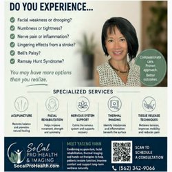 SoCal Pro Health - Call/text: 
562 342 9066 Restoration of facial comfort & relief, function and symmetry with acupuncture and soft tissue release.