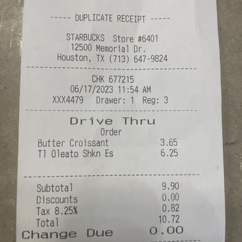 Starbucks - Receipt - Coffee & Tea Near Me - Houston, Texas Starbucks - Receipt - Coffee & Tea Near Me - Houston, Texas