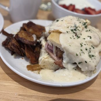 Rooster - Downtown - Croque madame with roasted potatoes, coffee, house made granola - Creperies Near Me - St. Louis, Missouri Rooster - Downtown - Croque madame with roasted potatoes, coffee, house made granola - Creperies Near Me - St. Louis, Missouri