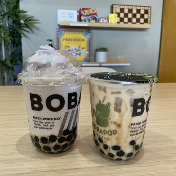 BoBaPOP Tea Bar - Taro Slush (Medium) and Caramel Milk Tea - Coffee & Tea Near Me - Azusa, California