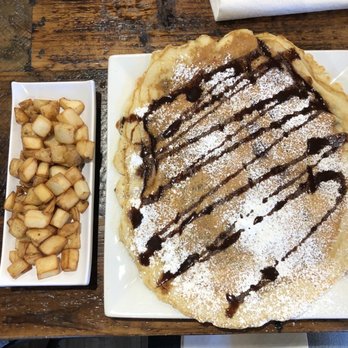 Oy! - Gluten free Triple Chocolate Chunk pancake, and their home fries side - Breakfast & Brunch Near Me - Buford, Georgia Oy! - Gluten free Triple Chocolate Chunk pancake, and their home fries side - Breakfast & Brunch Near Me - Buford, Georgia