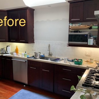 Artistic Stone Kitchen & Bath - Before (yellow ish granite with brown tiles and very dark cabinets) - Building Supplies Near Me - San Leandro, California