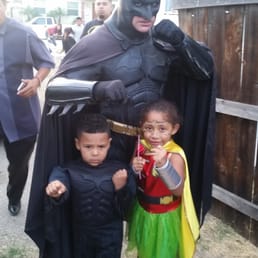 Batman, the birthday boy and his sister!
