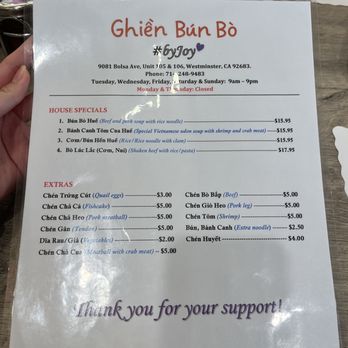 Ghien Bun Bo - Menu | IG: @socalnomnoms - Noodles Near Me - Westminster, California