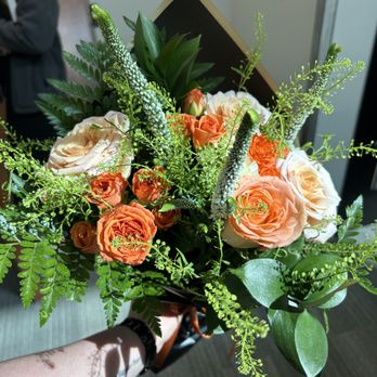 Keepsakes Florist - Cream & orange wrapped bouquet - Florists Near Me - Charleston, South Carolina