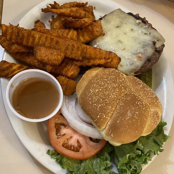 Bozeman Trail Steakhouse - Authentic Elk Or Bison Burger with Sweet Potato Fries - Steakhouses Near Me - Buffalo, Wyoming Bozeman Trail Steakhouse - Authentic Elk Or Bison Burger with Sweet Potato Fries - Steakhouses Near Me - Buffalo, Wyoming
