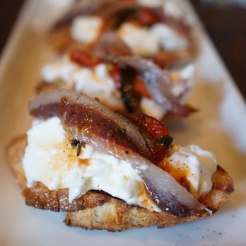 Gjelina - Anchovy Burrata Toasts , Pepperonata , Capers & Sherry. Our favourite dish of the day - New American Near Me - Venice, California