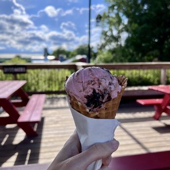 Moomers - Moomers Cherries Moobilee in a waffle cone - Size Small - Ice Cream & Frozen Yogurt Near Me - Traverse City, Michigan Moomers - Moomers Cherries Moobilee in a waffle cone - Size Small - Ice Cream & Frozen Yogurt Near Me - Traverse City, Michigan