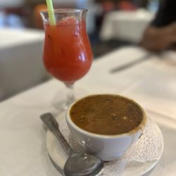 De Vega Brothers - Bowl of Minestrone Soup and Strawberry Daiquiri