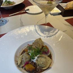 Oxtail tortellini and filthy martini