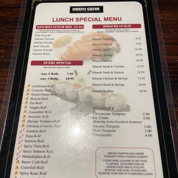 Ohayo Sushi - Lunch special menu - Sushi Bars Near Me - Webster, Texas