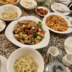 Golden Buddha Restaurant - Jjampong (spicy seafood noodle soup), jajangmyeon (black bean seafood noodles, mapo tofu, tangsuyuk (sweet & sour deep-fried pork)