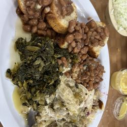 Greg's Restaurant - Chicken and dressing, pintos and turnip greens. Cornbread. Yummy