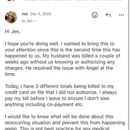Jennifer is very unresponsive. No response to emails, patient portals, or calls. Jennifer is very unresponsive. No response to emails, patient portals, or calls.