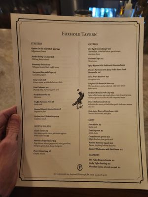 Menu photo 5 Foxhole Tavern Aspinwall, PA