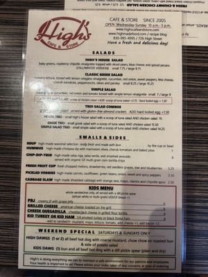 Menu photo 1 High's Cafe & Store Comfort, TX Menu photo 1 High's Cafe & Store Comfort, TX