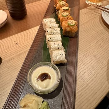 OKARU - Hokkaido scallop with yuzu roll and salmon kimchi roll - Sushi Bars Near Me - Roslyn, New York